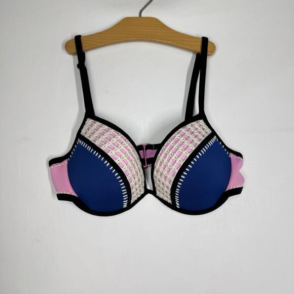 Victoria Secret The Fabulous Underwire Lined Bikini Top Size 34D Neoprene - Picture 1 of 4